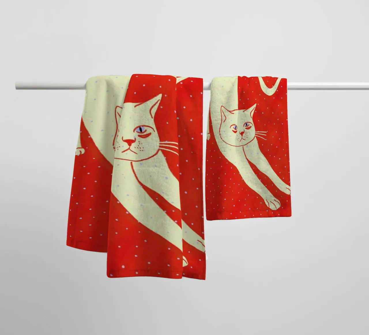 White Cat On Red Background toalla de baño de Be Mart