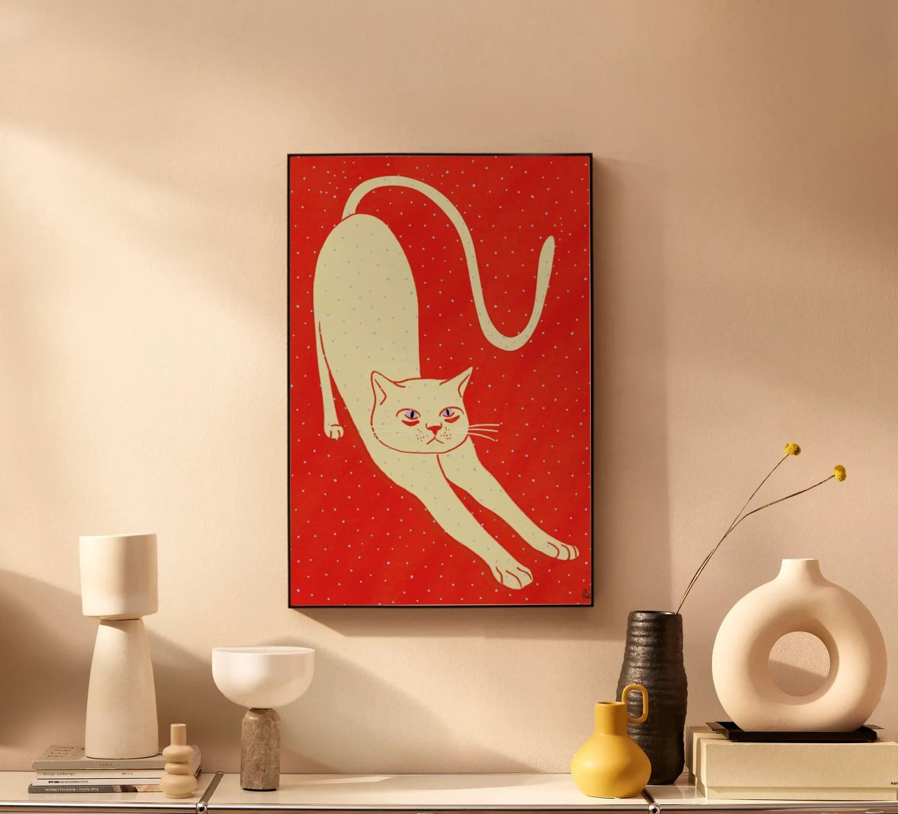 White Cat On Red Background plexiglass da Be Mart