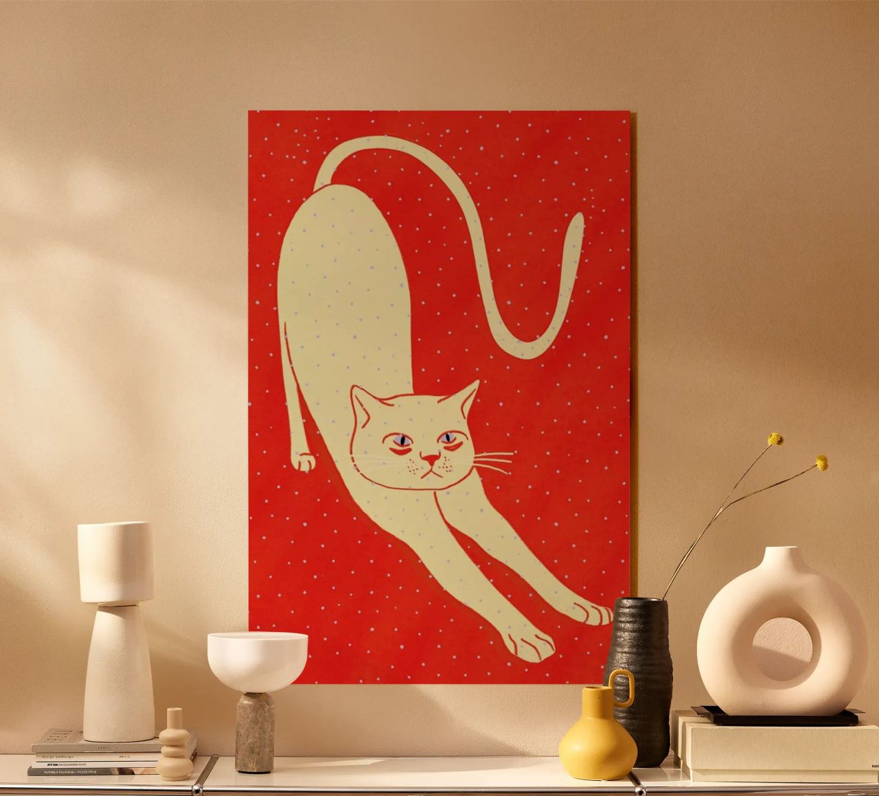 White Cat On Red Background plexiglass da Be Mart