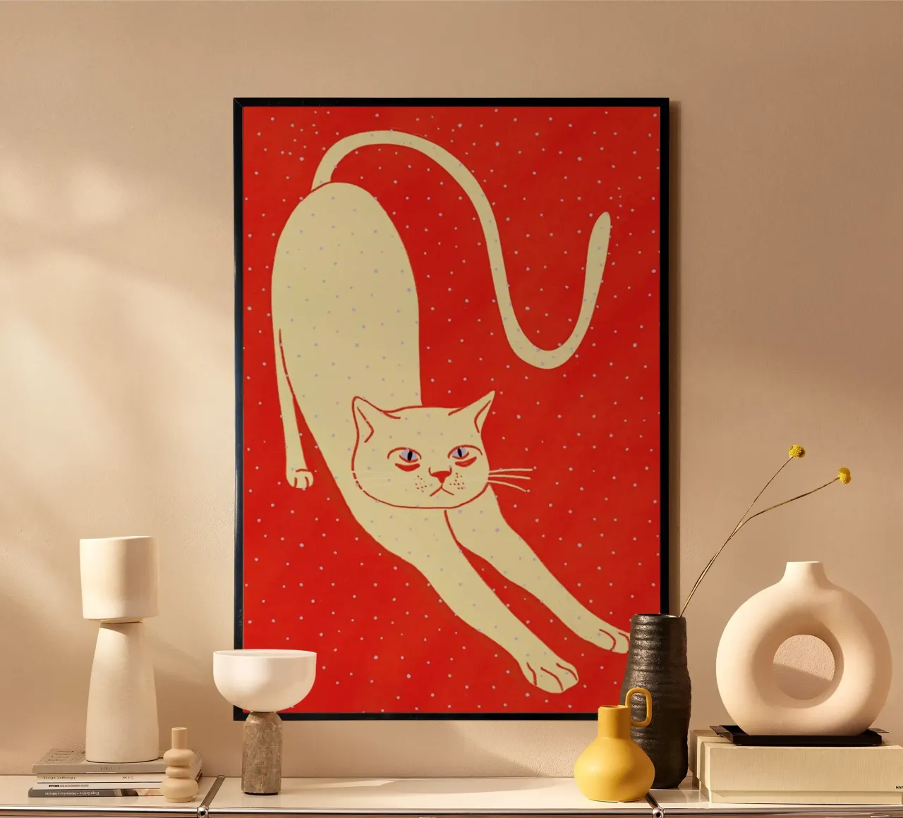 White Cat On Red Background hahnemühle de Be Mart