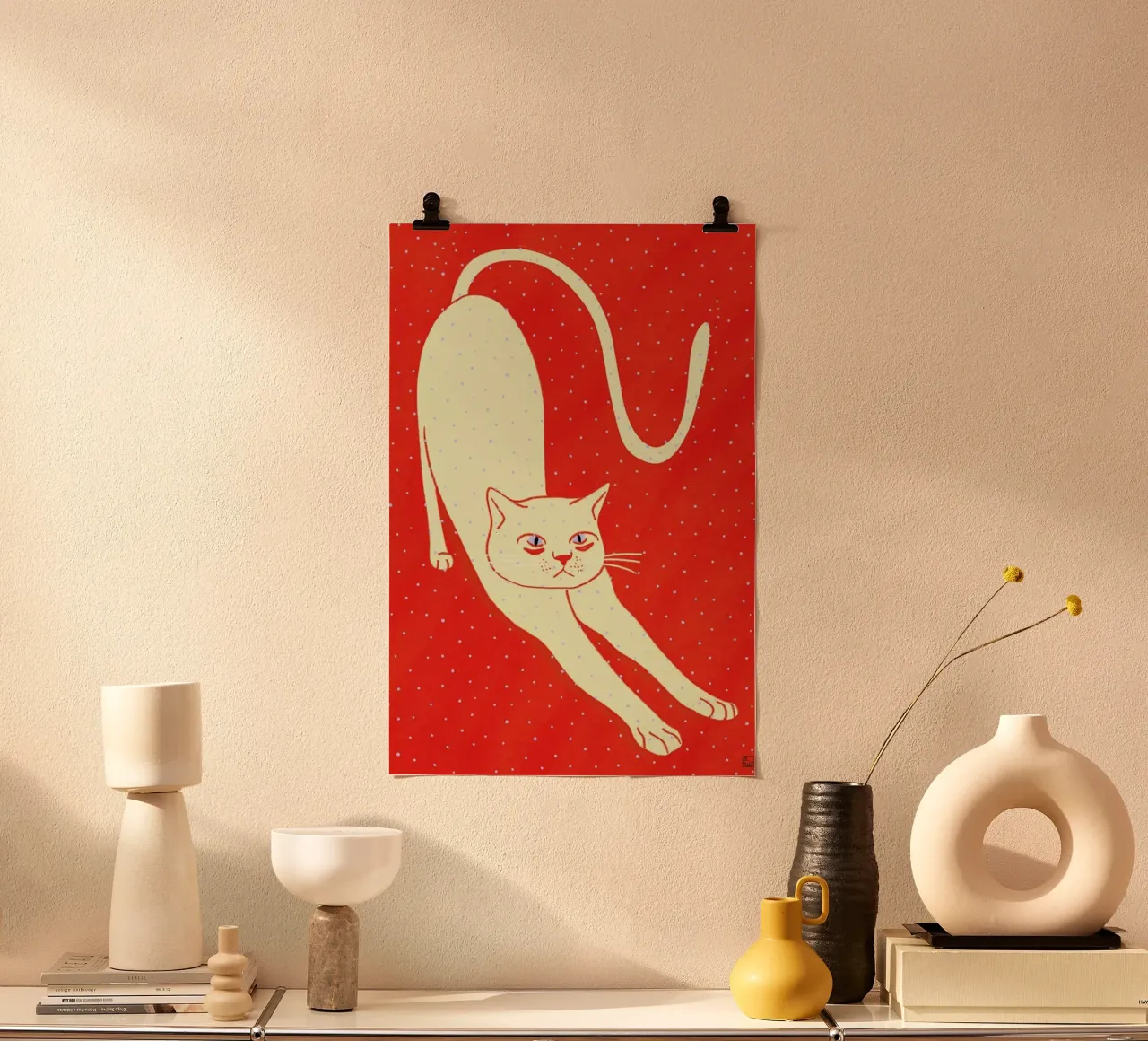 White Cat On Red Background hahnemühle de Be Mart