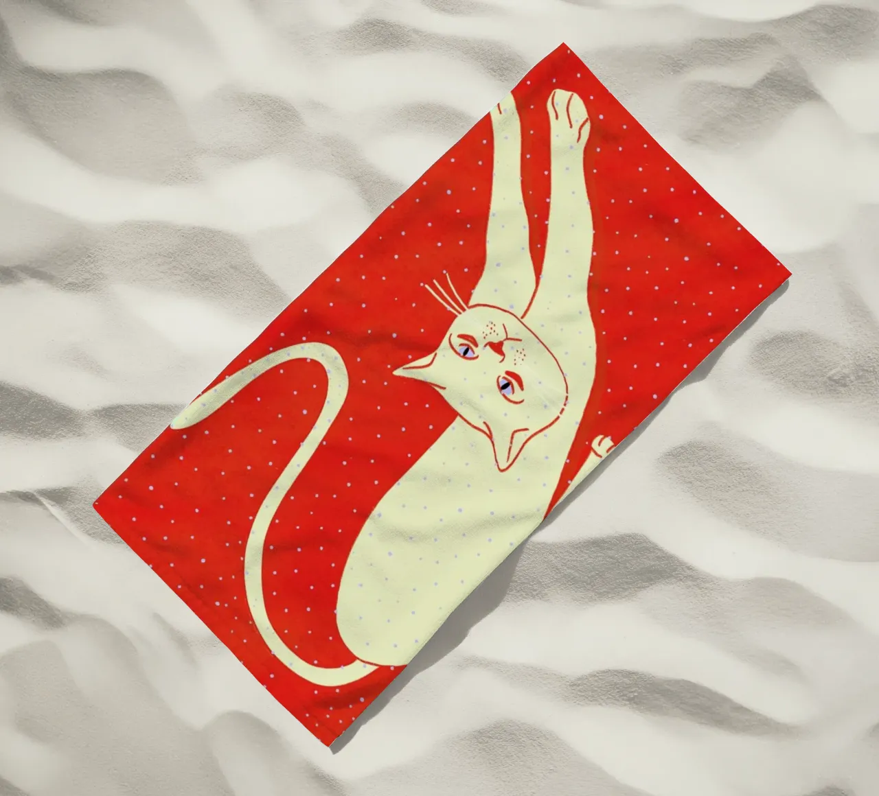 White Cat On Red Background toalla de playa de Be Mart