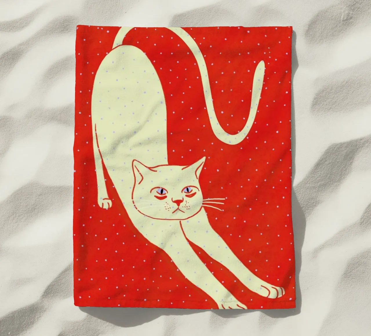 White Cat On Red Background telo mare da Be Mart