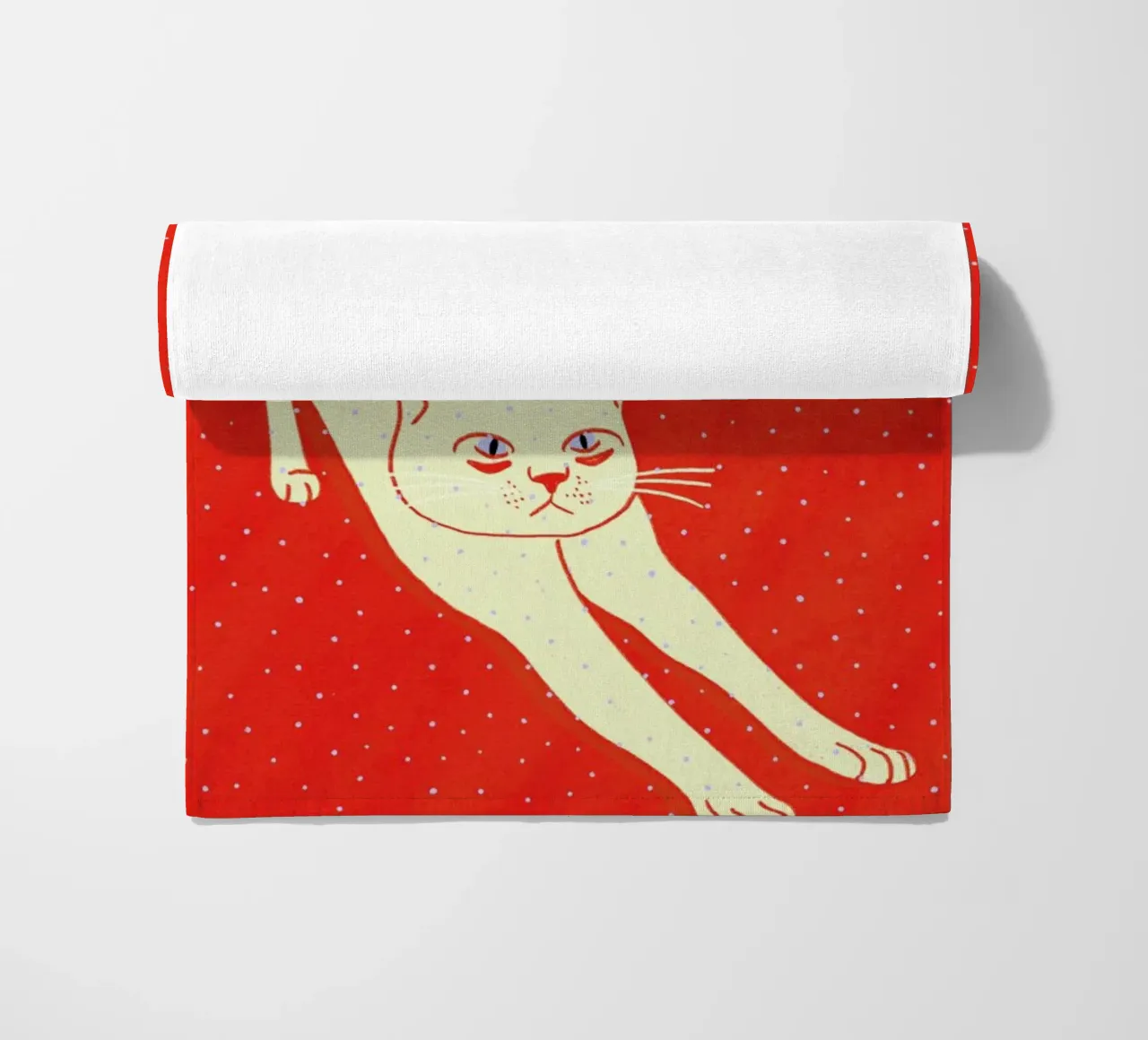 White Cat On Red Background toalla de playa de Be Mart