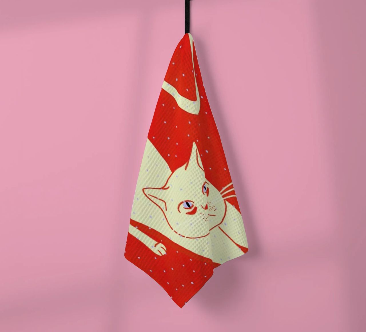 White Cat On Red Background torchon de Be Mart