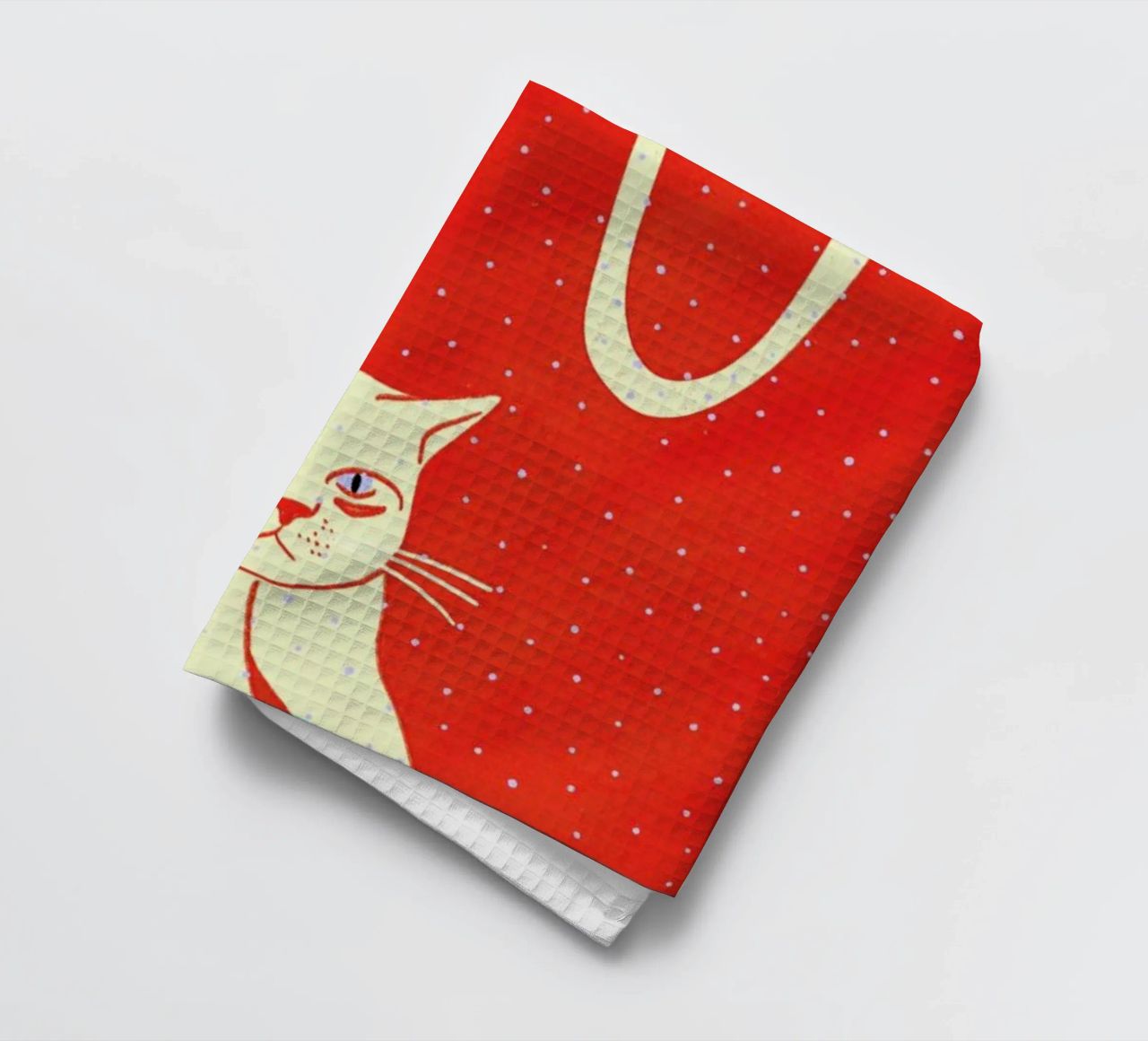 White Cat On Red Background torchon de Be Mart