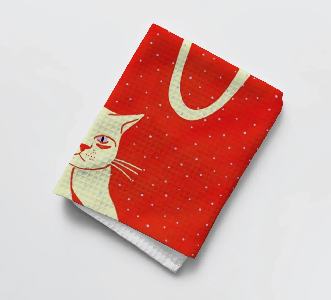White Cat On Red Background Geschirrtuch von Be Mart