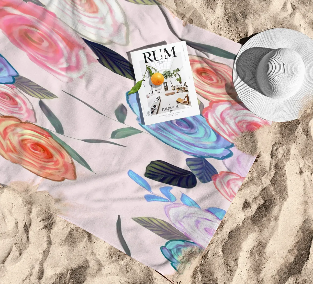 Dark flower pattern pink beach towel by gulsengunel