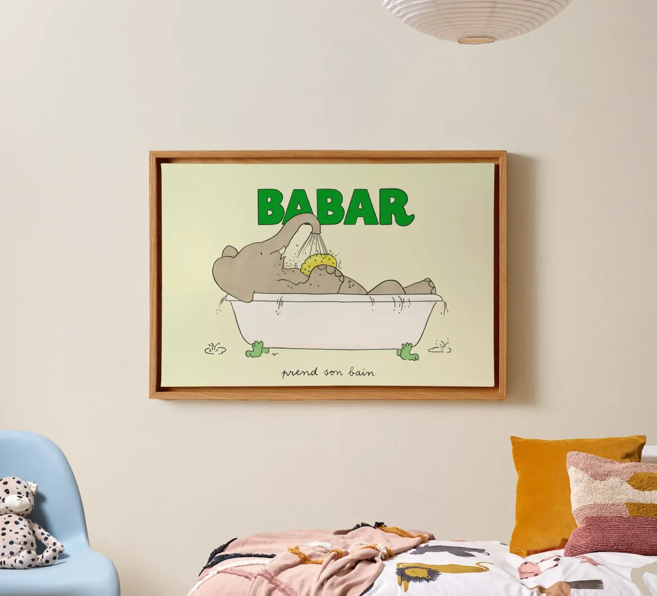 Babar Bathtime 2 tela con Cornice a cassetta da Little Flourishes