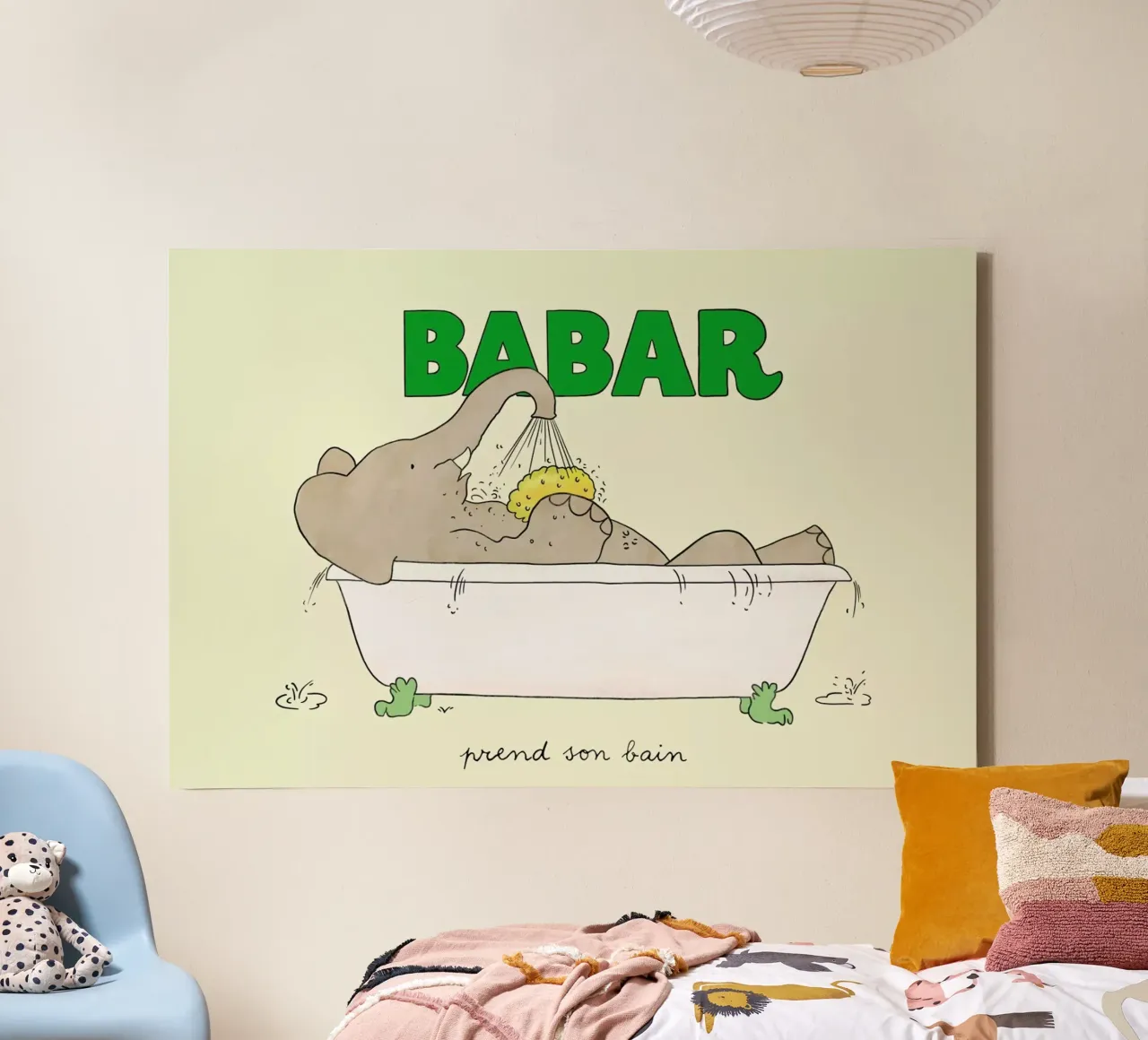 Babar Bathtime 2 tela con Cornice a cassetta da Little Flourishes
