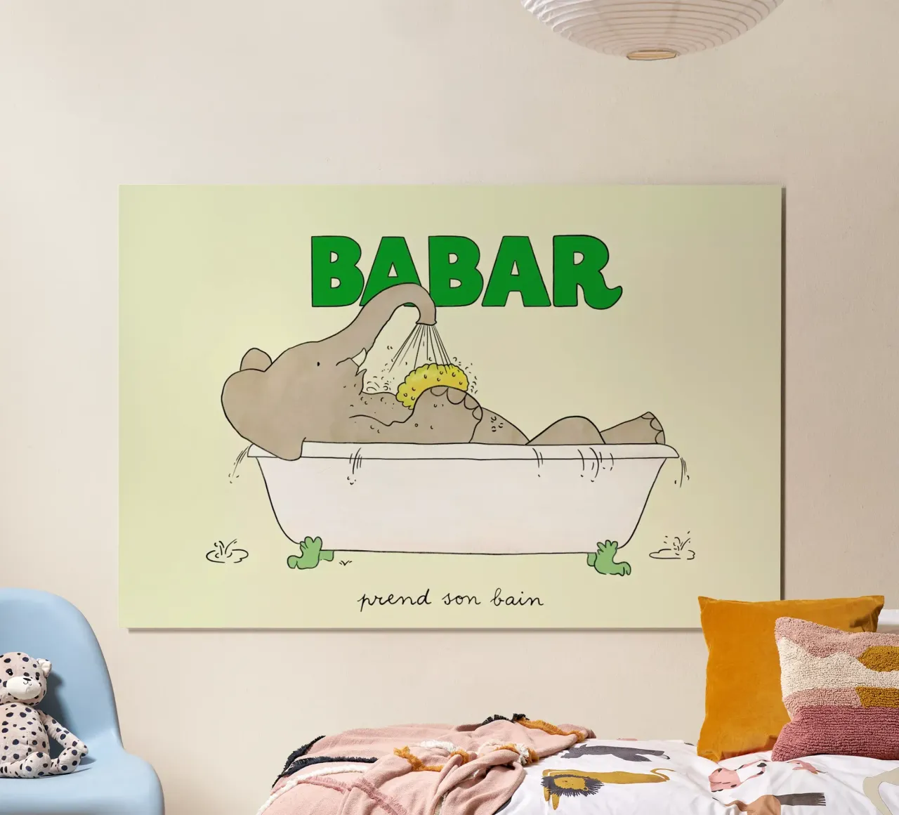 Babar Bathtime 2 poster con marco de aluminio de Little Flourishes