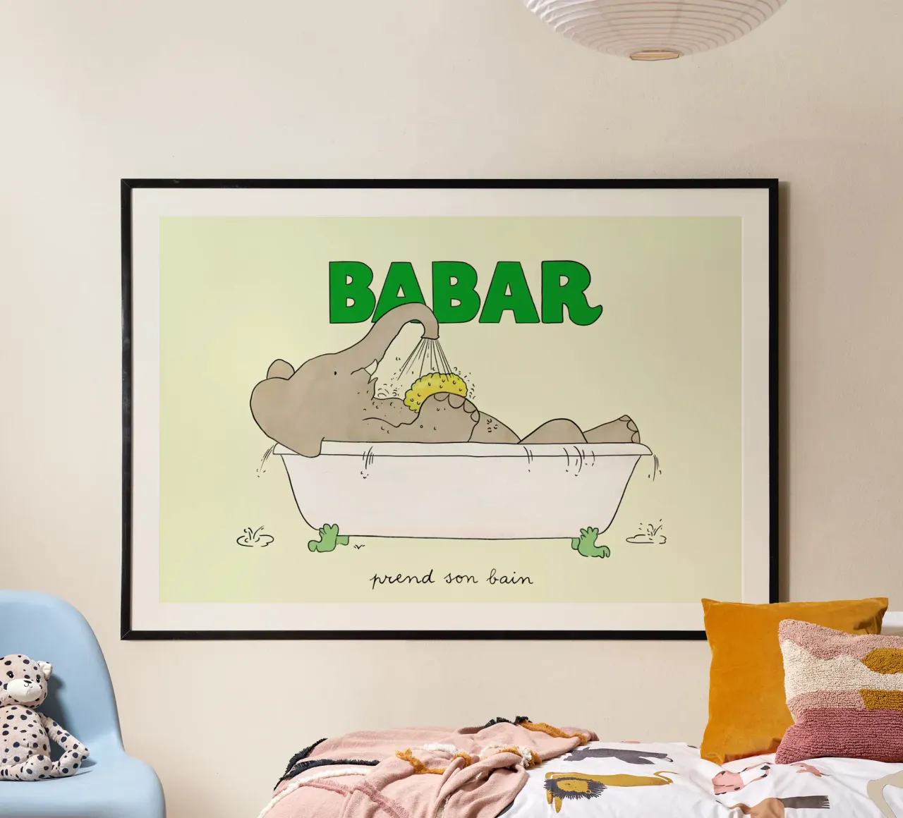 Babar Bathtime 2 poster con marco de aluminio de Little Flourishes