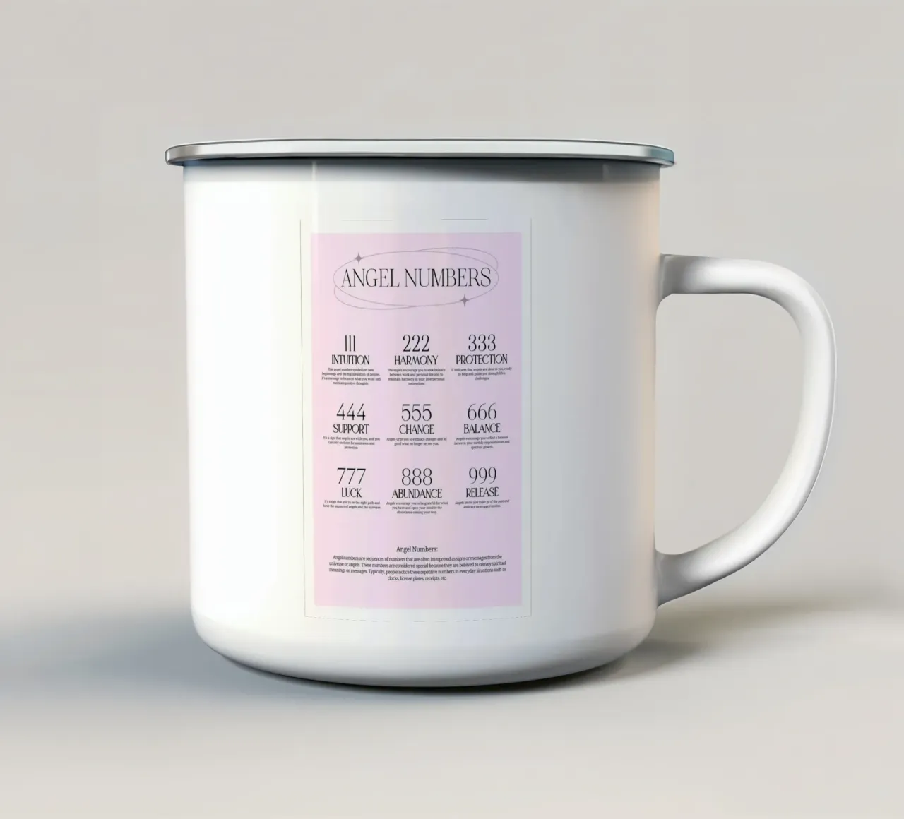 Tableau des nombres des anges - Significations spirituelles et guide mug en émail de homdeco