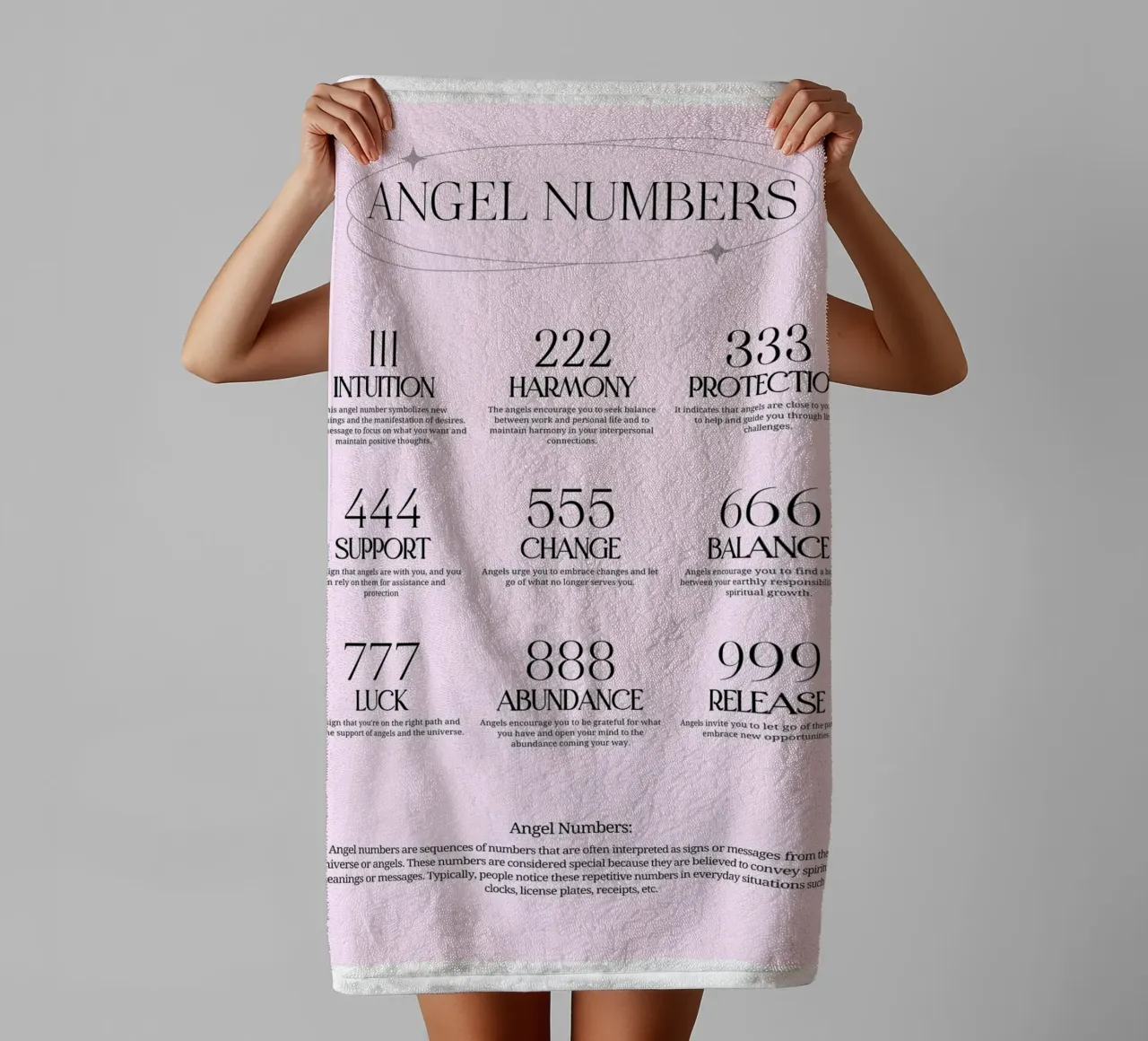 Angel Numbers Chart Print - Spiritual Meanings & Guide towel by homdeco