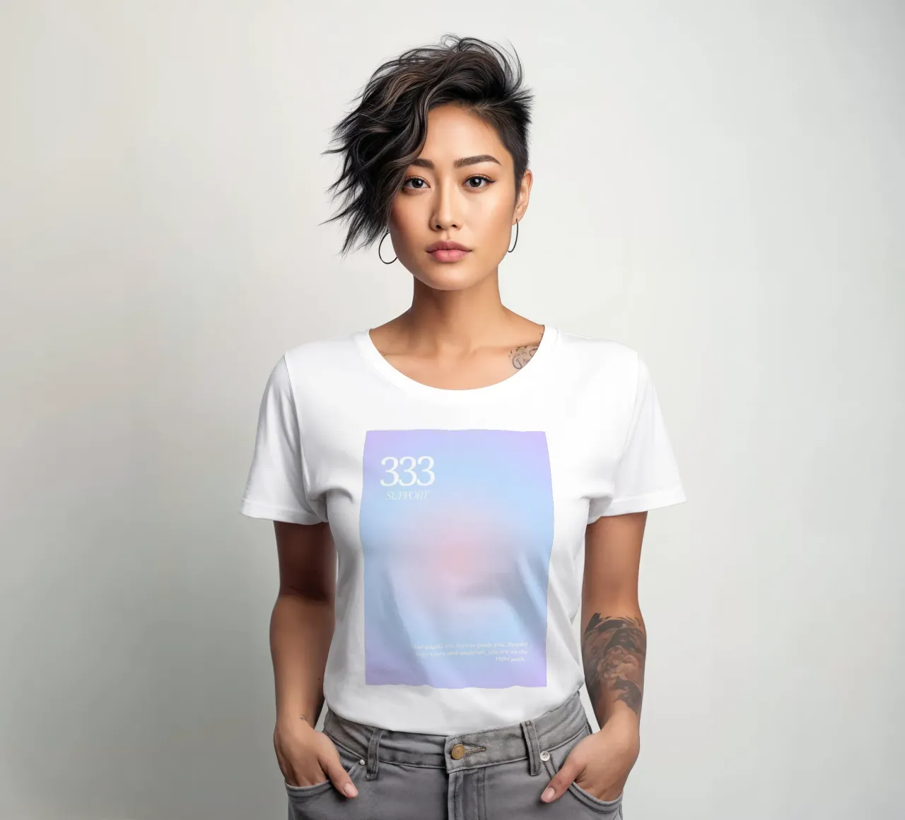 Angel Number 333 Aura Gradient Print - Support & Path women's fitted t-shirt by homdeco