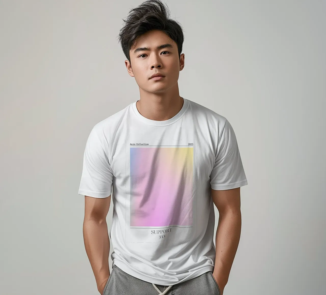 Aura Collection 2023 - Unterstützung 333 Gradient Kunstdruck T-Shirt von homdeco