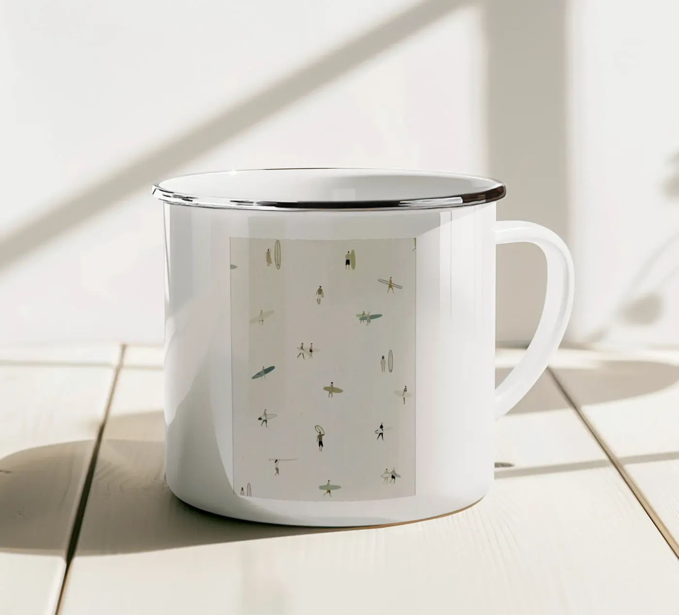 Tiny Surfers enamel mug by Isabelle Vandeplassche