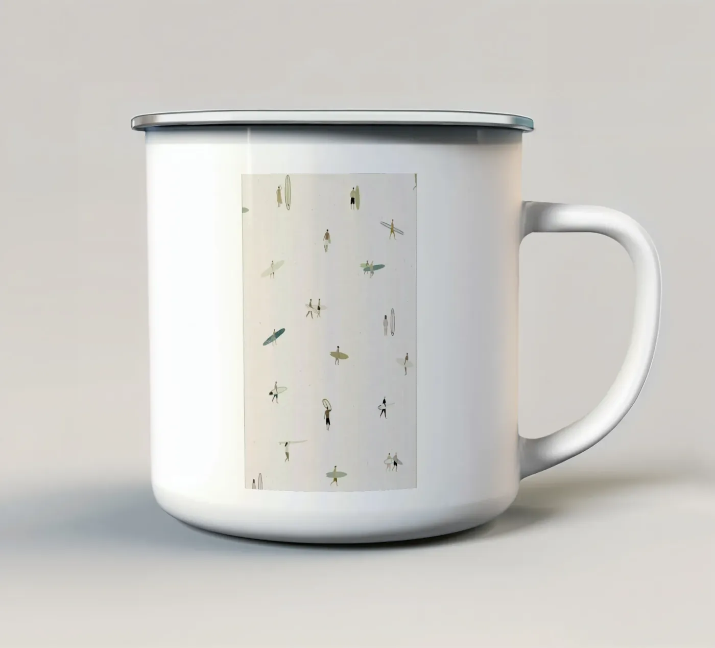 Tiny Surfers enamel mug by Isabelle Vandeplassche