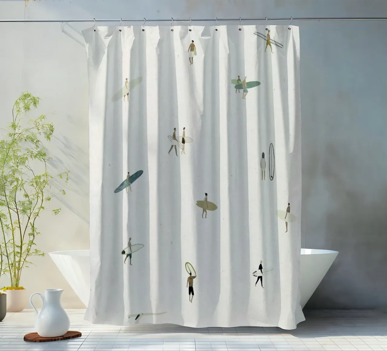 Tiny Surfers shower curtain by Isabelle Vandeplassche