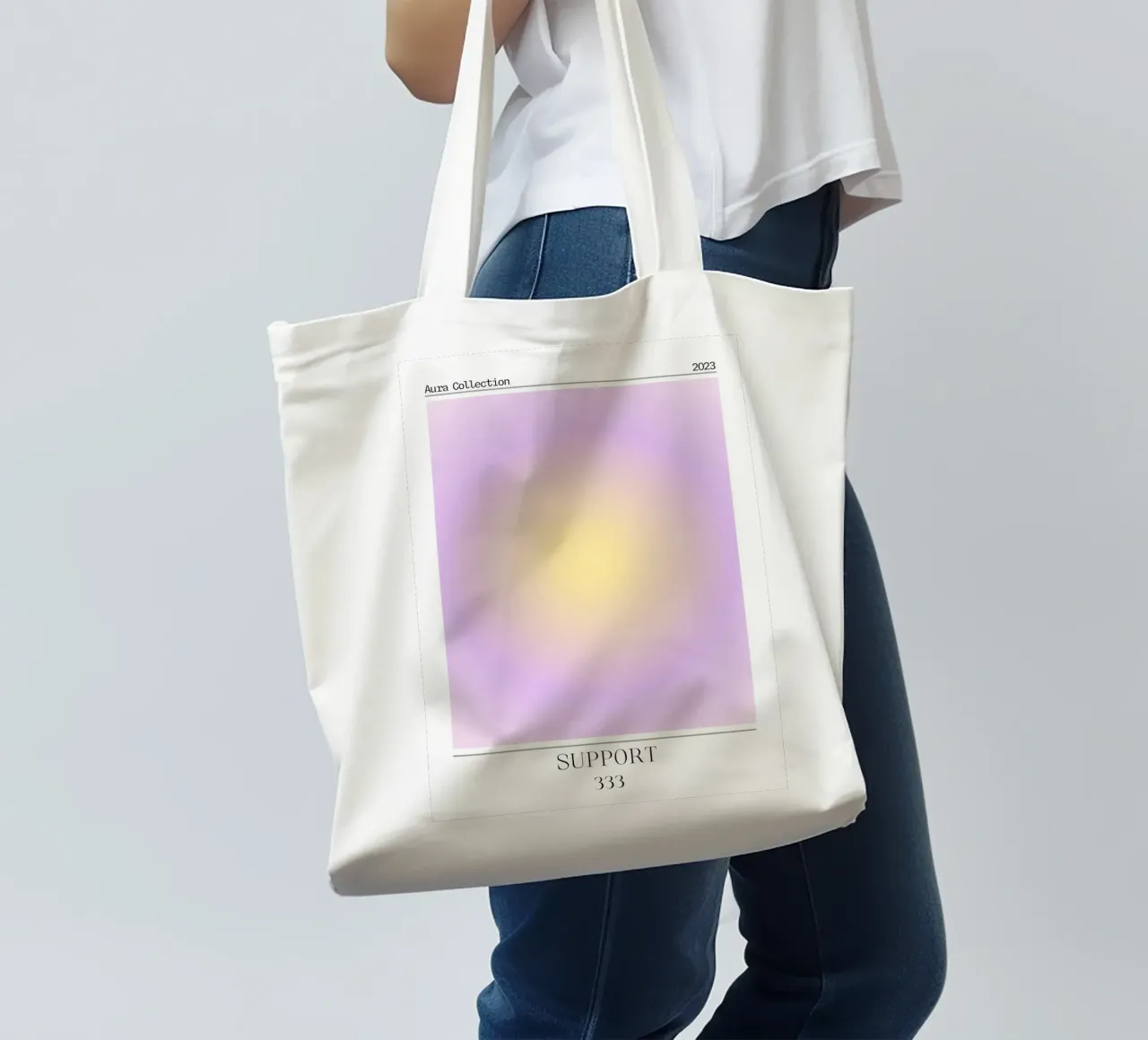 Collezione Aura 2023 - Supporto 333 Giallo Viola Gradiente borsa in juta da homdeco