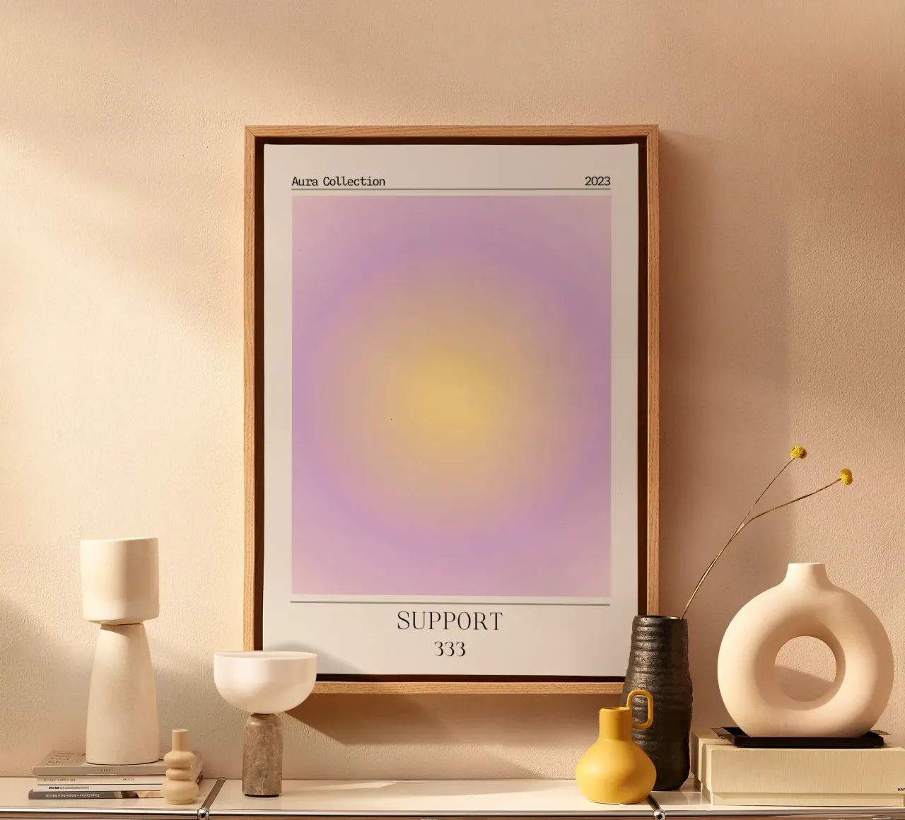 Collezione Aura 2023 - Supporto 333 Giallo Viola Gradiente tela con Cornice a cassetta da homdeco