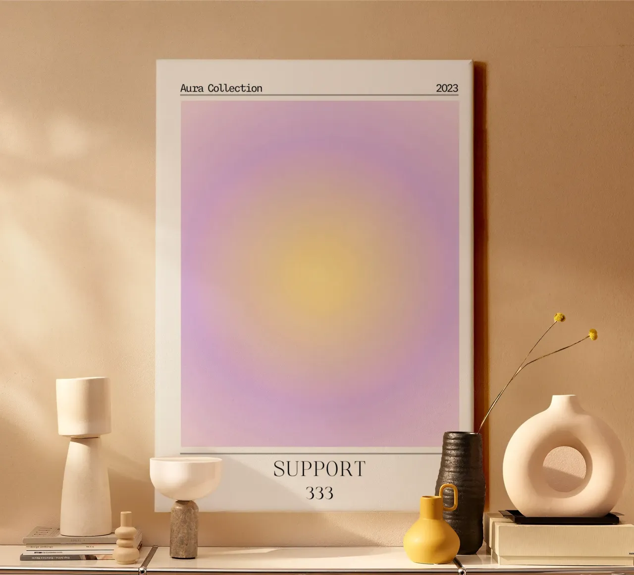 Collezione Aura 2023 - Supporto 333 Giallo Viola Gradiente tela con Cornice a cassetta da homdeco