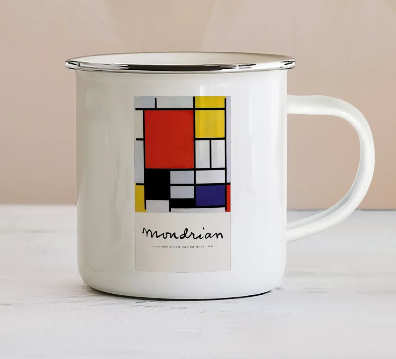 Mondrian - Signed Composition 5 tazza in smalto da Vintage by JUNIQE
