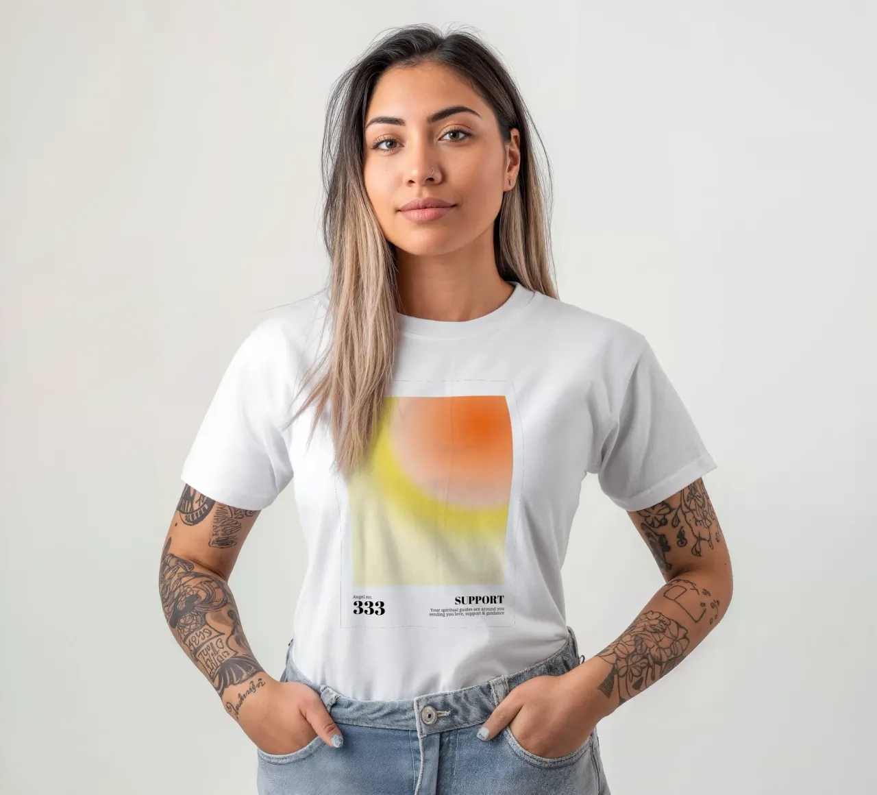 Angel No. 333 Support Aura Print - Warm Gradient Art t-shirt by homdeco
