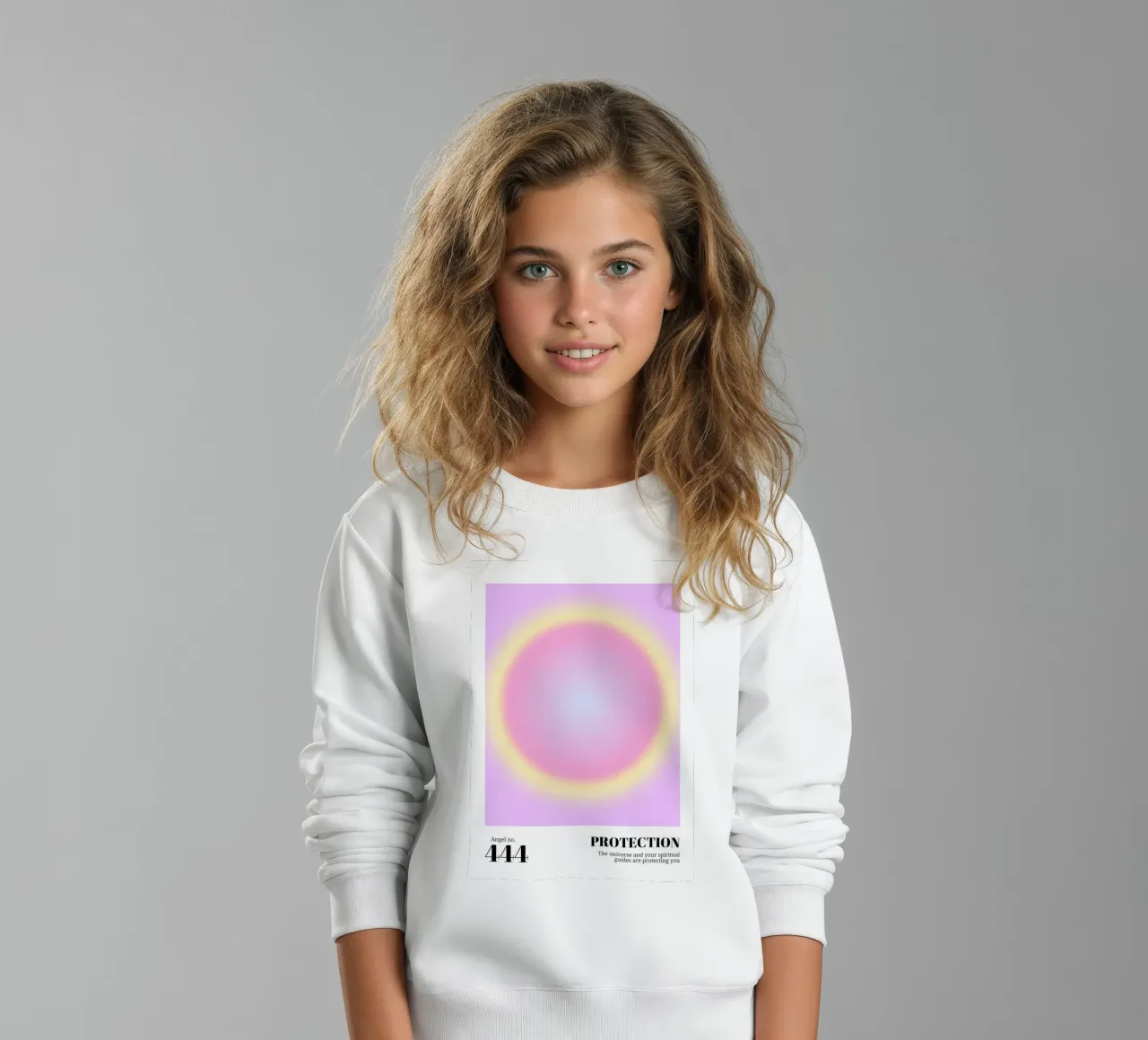 Angel No. 444 Protection Aura Print - Pink Yellow Gradient kids sweatshirt by homdeco