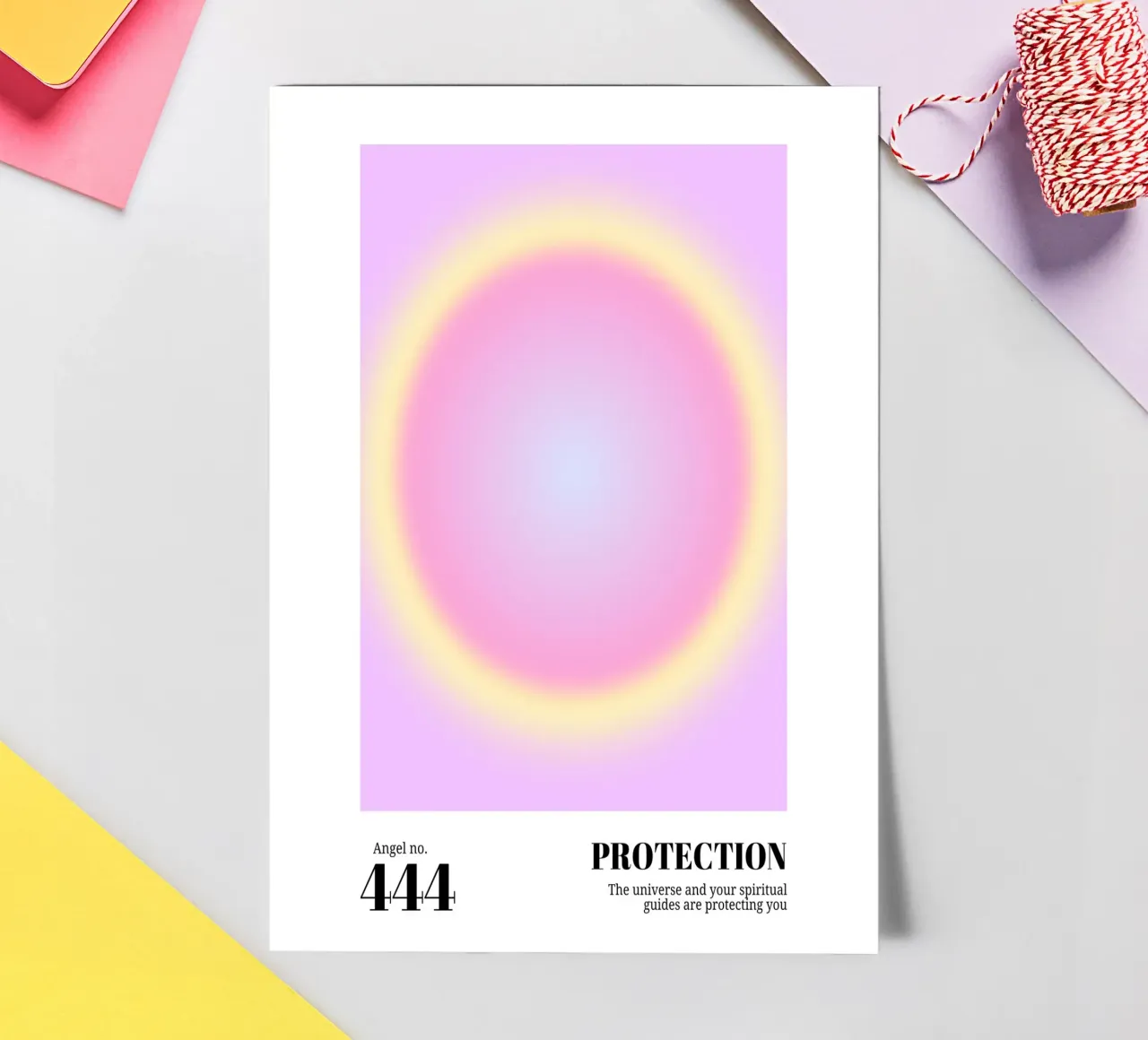 Angel No. 444 Protection Aura Print - Rose Jaune Gradient planche autocollant de homdeco