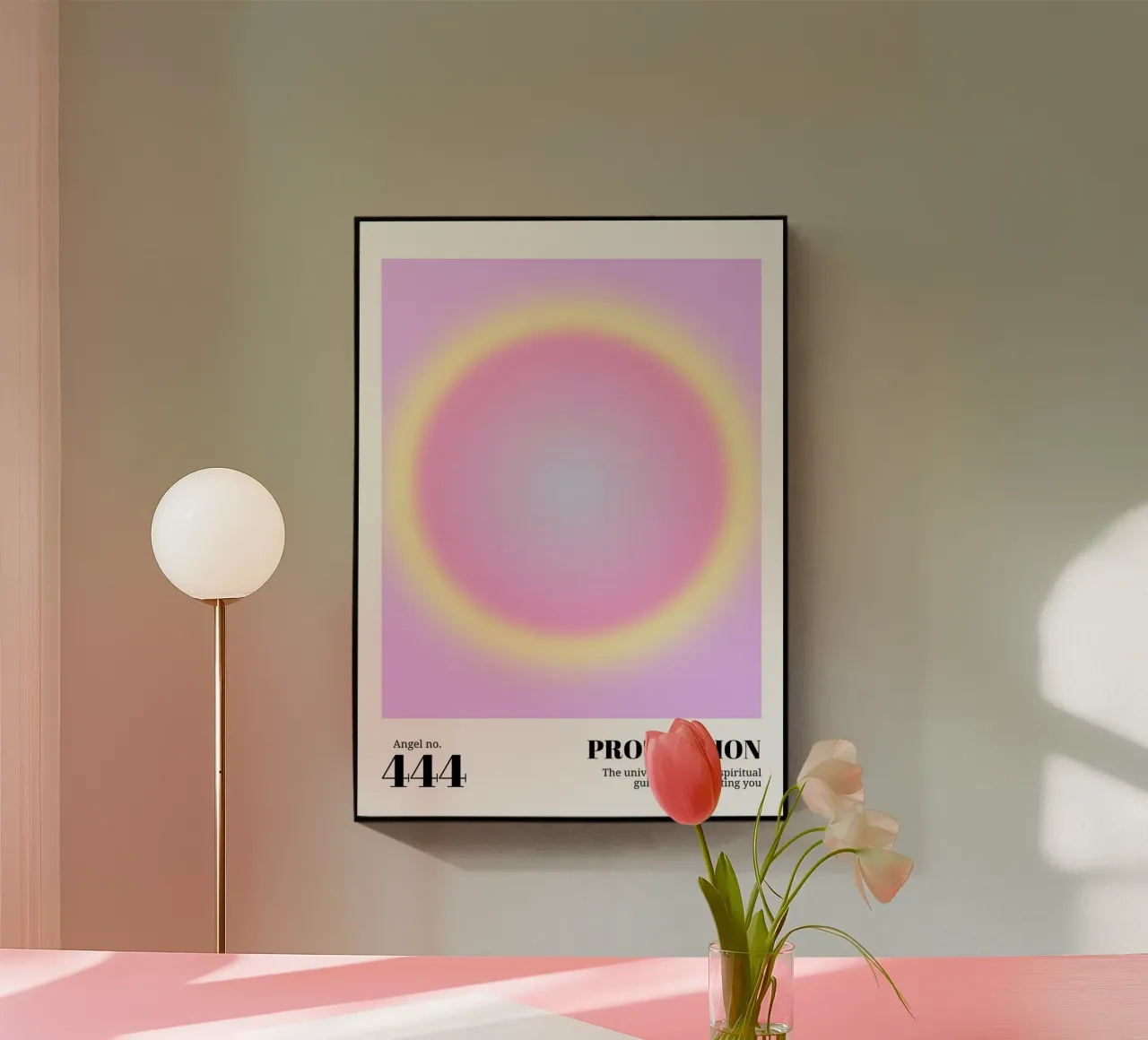 Angel No. 444 Protection Aura Print - Pink Yellow Gradient acrylic glass by homdeco