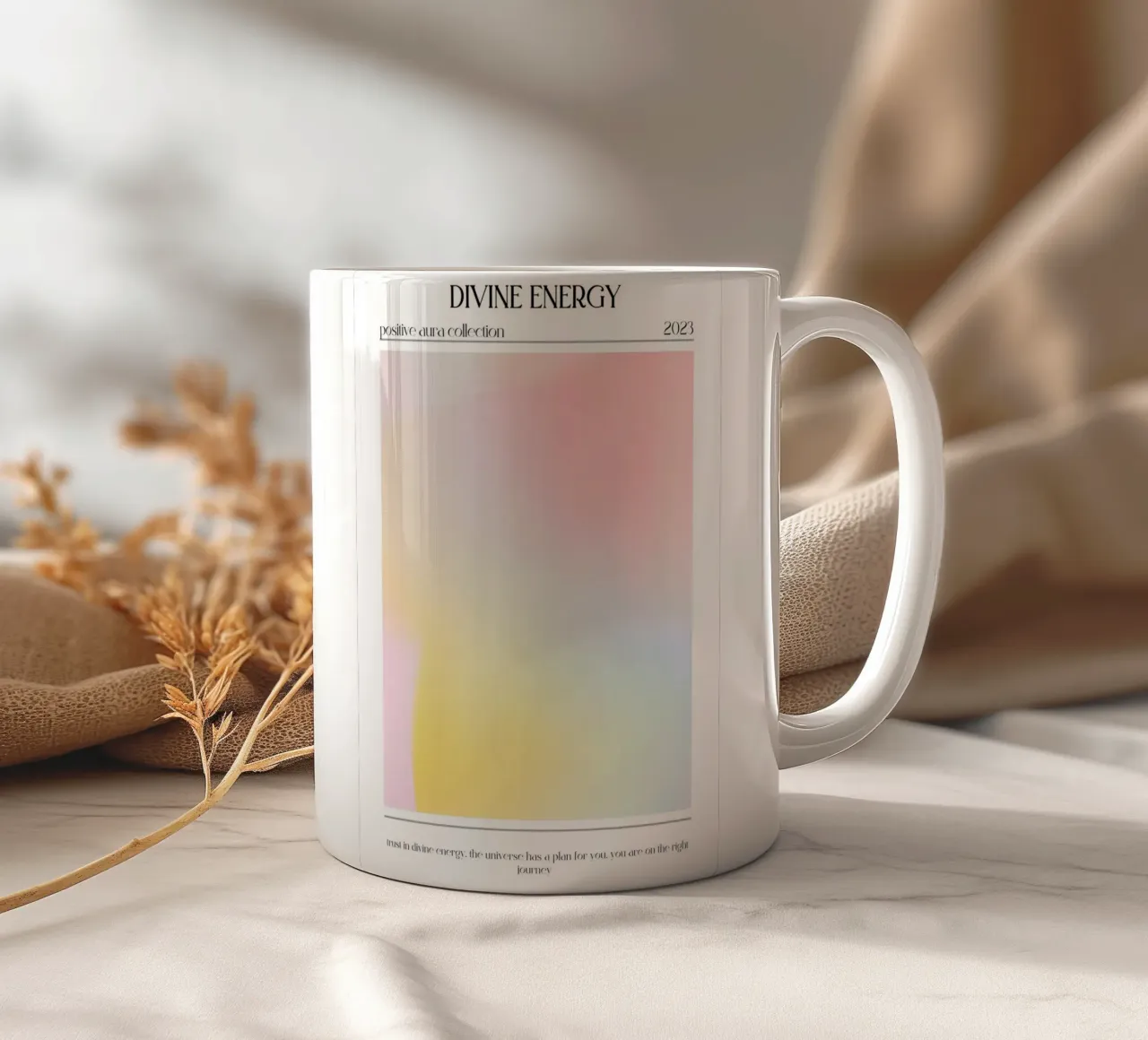 Goddelijke Energie 2023 - Positieve Aura Kleurverloop Print keramische mok van homdeco