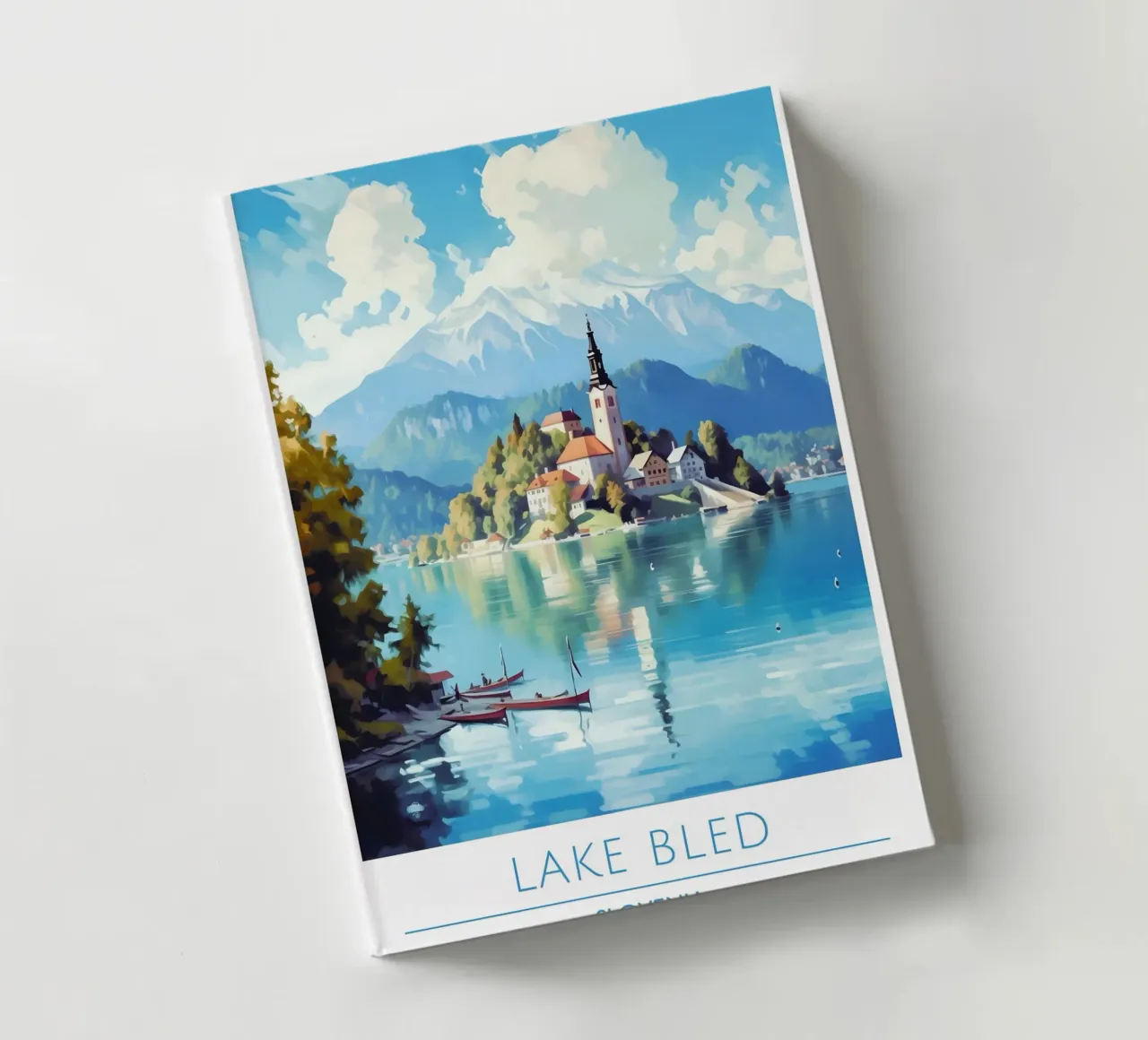 Lake Bled Slovenia Island Castle Vintage Travel Poster notebook by homdeco