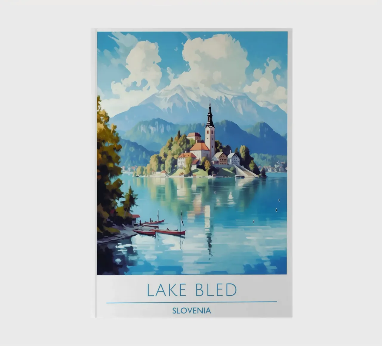 Lake Bled Slovenia Island Castle Vintage Travel Poster notebook by homdeco
