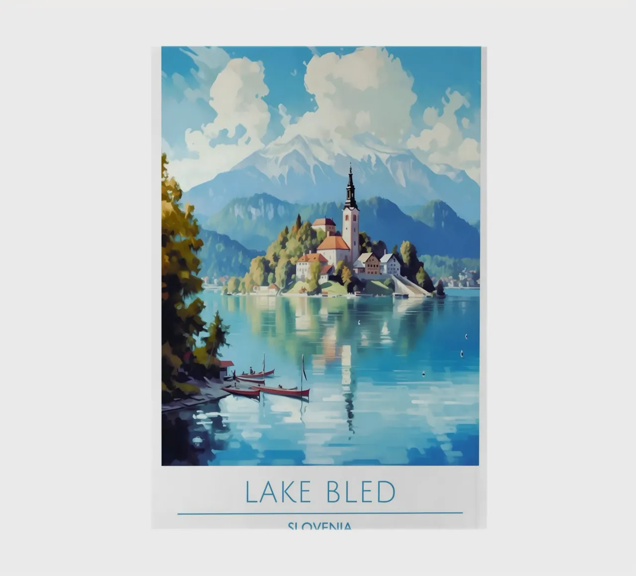 Lake Bled Slovenia Island Castle Vintage Travel Poster notebook by homdeco