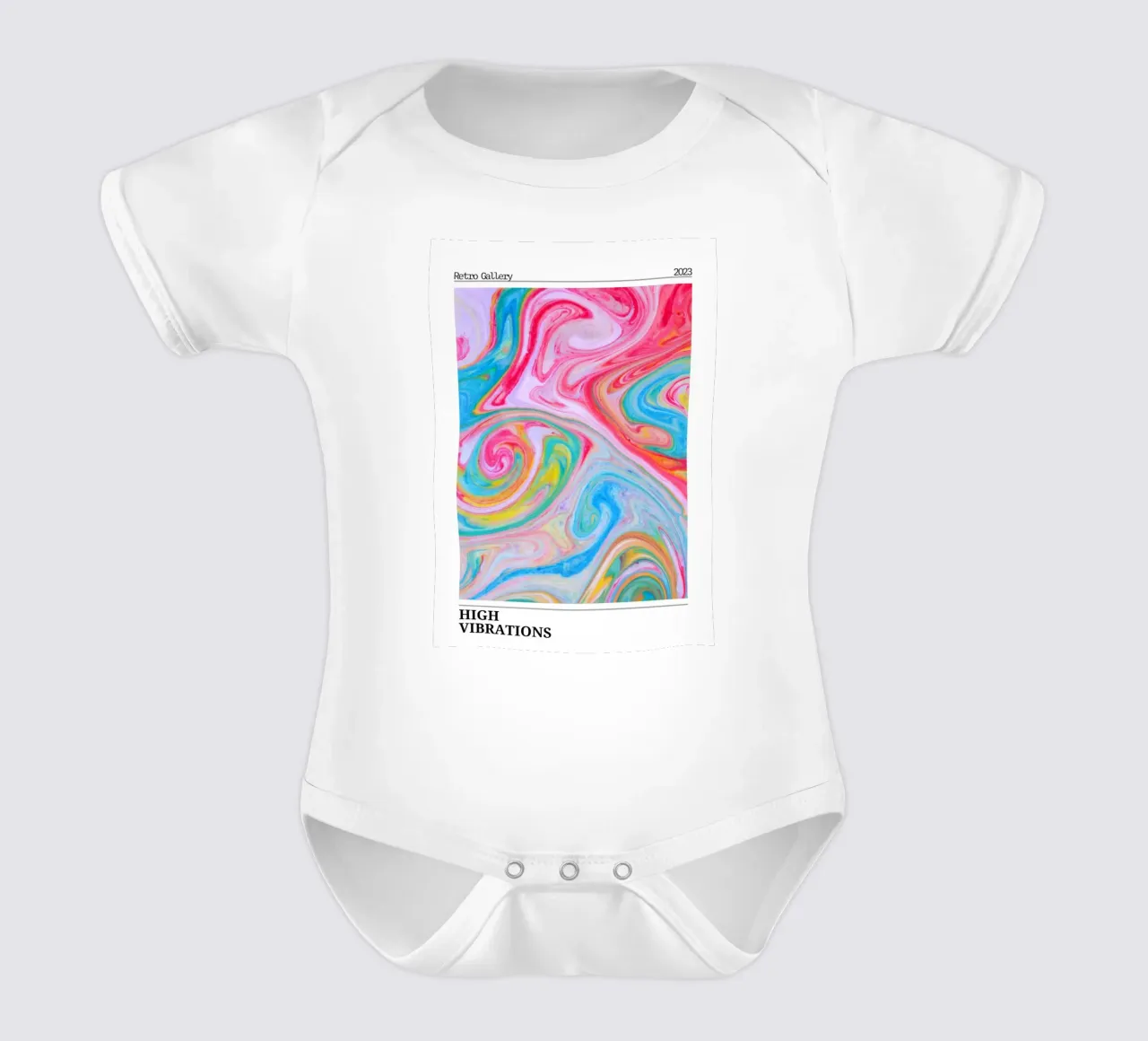 Retro Gallery 2023 - Hohe Vibrationen Wirbel Kunstdruck Kurzarm Babybody von homdeco