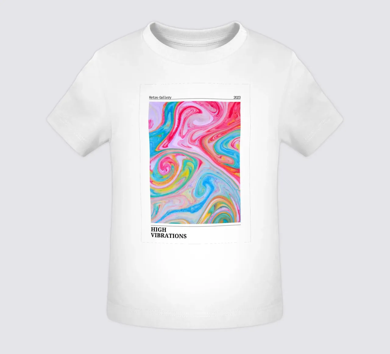Retro Gallery 2023 - Stampa artistica "High Vibrations Swirl maglietta neonato da homdeco