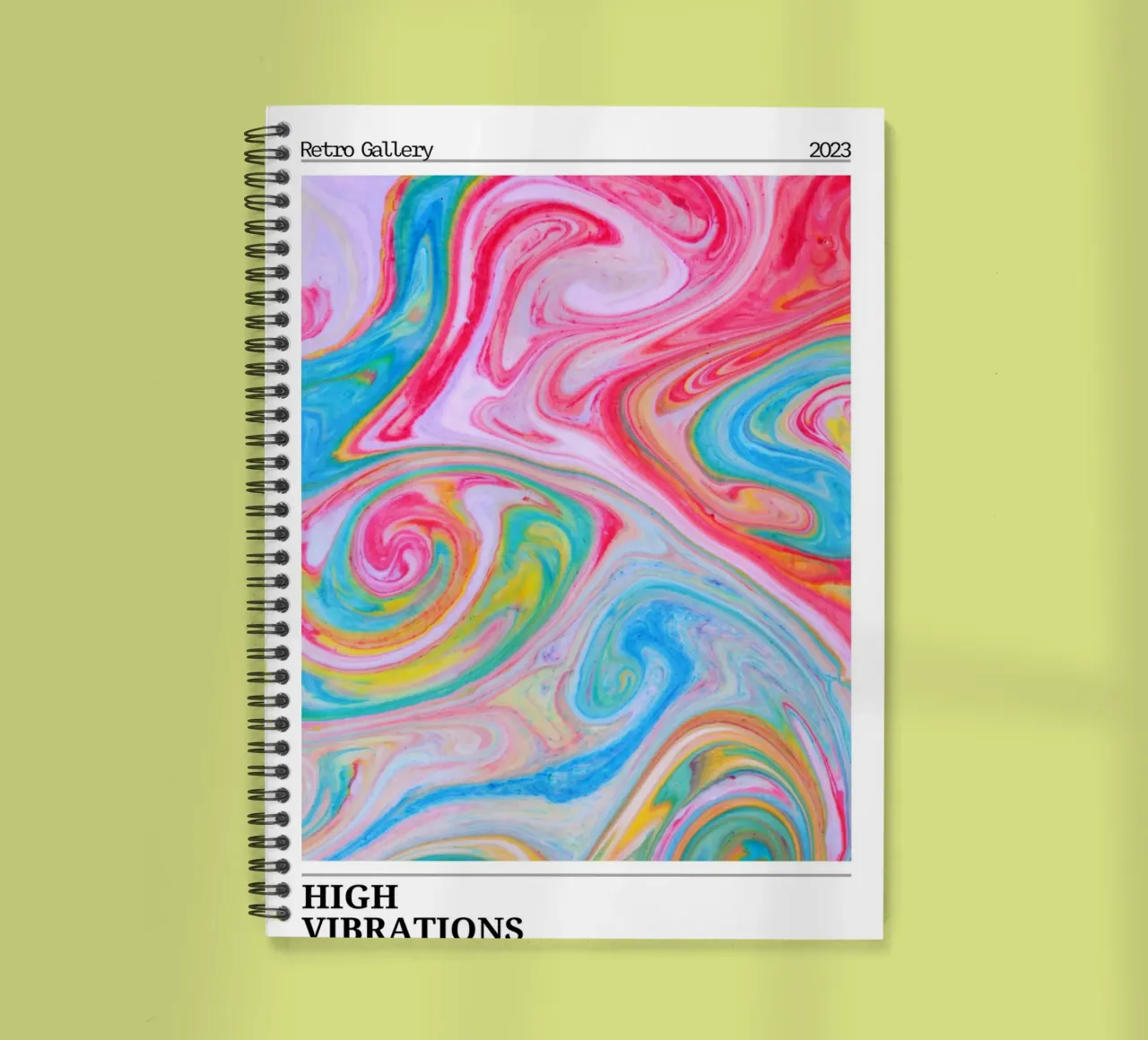 Retro Gallery 2023 - High Vibrations Swirl Art Print spiral notebook by homdeco