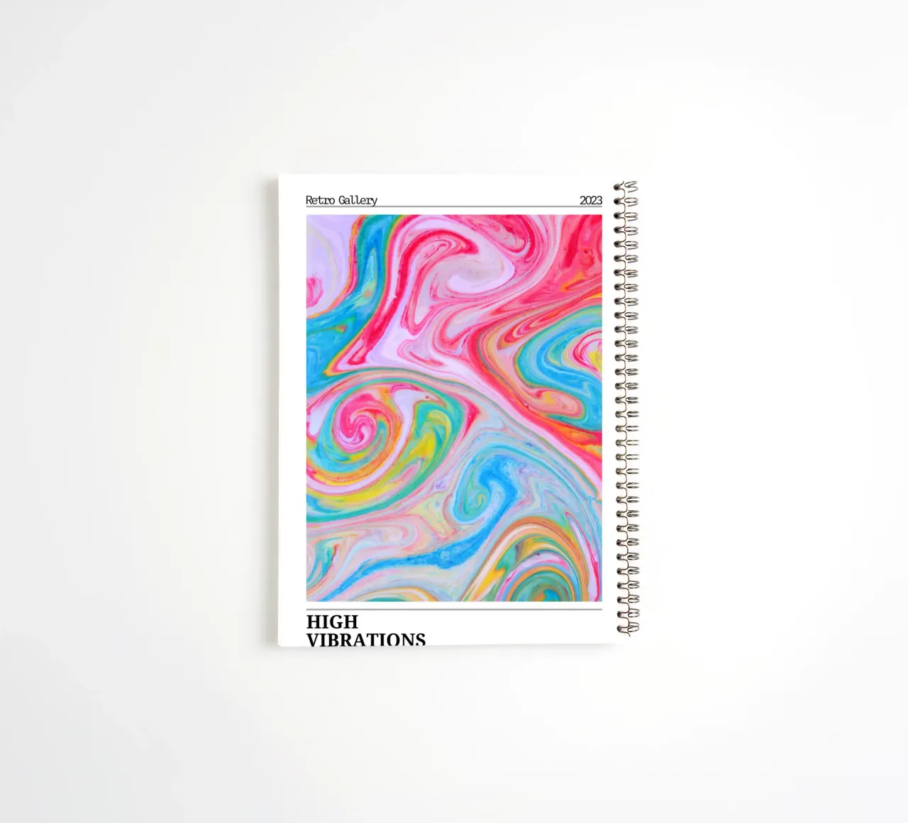 Retro Gallery 2023 - High Vibrations Swirl Art Print spiral notebook by homdeco