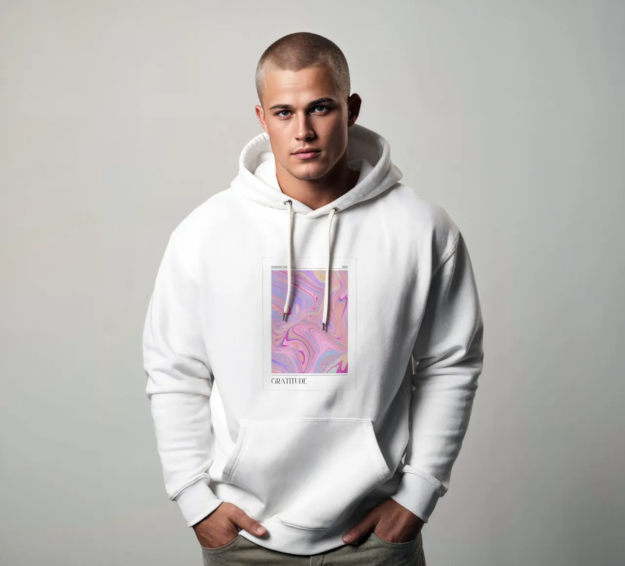 Gratitude Marble Swirl Pastel Gradient Art Print hoodie by homdeco