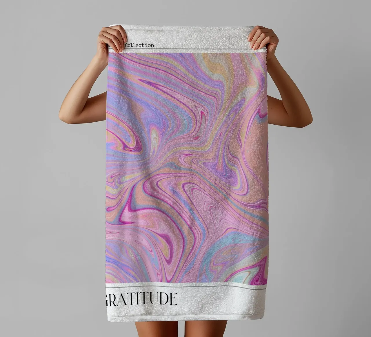 Dankbaarheid Marmer Werveling Pastel Kleurverloop Kunstdruk badhanddoek van homdeco