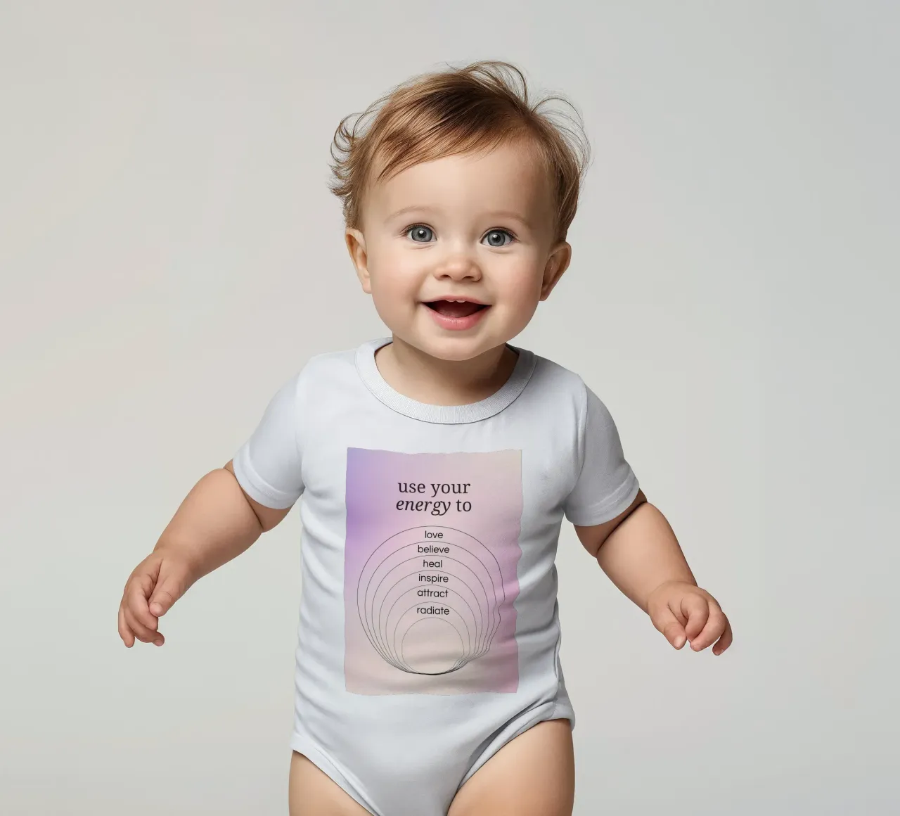 Use Your Energy For Good - Aura Gradient Print short-sleeve baby romper by homdeco