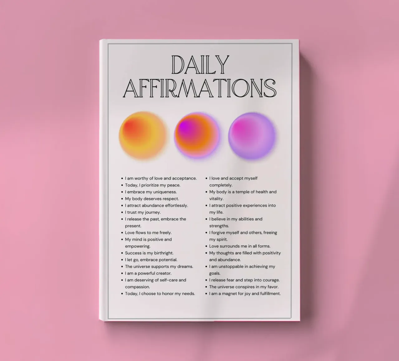Daily Affirmations Aura Spheres Print - Manifestation Art notebook by homdeco