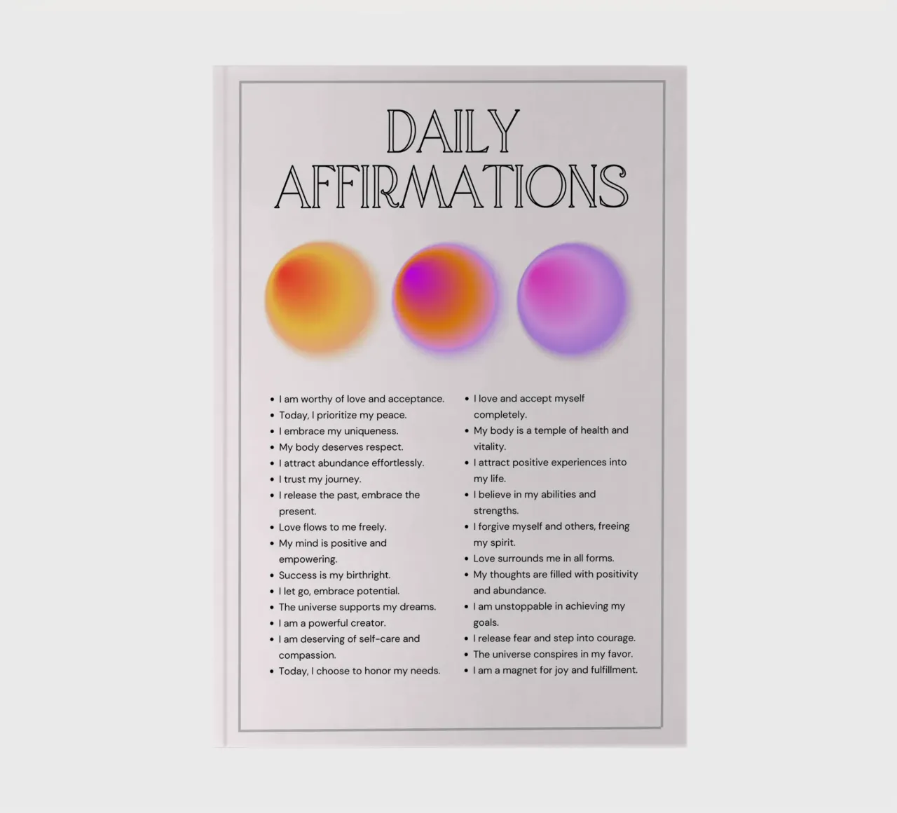 Daily Affirmations Aura Spheres Print - Manifestation Art notebook by homdeco