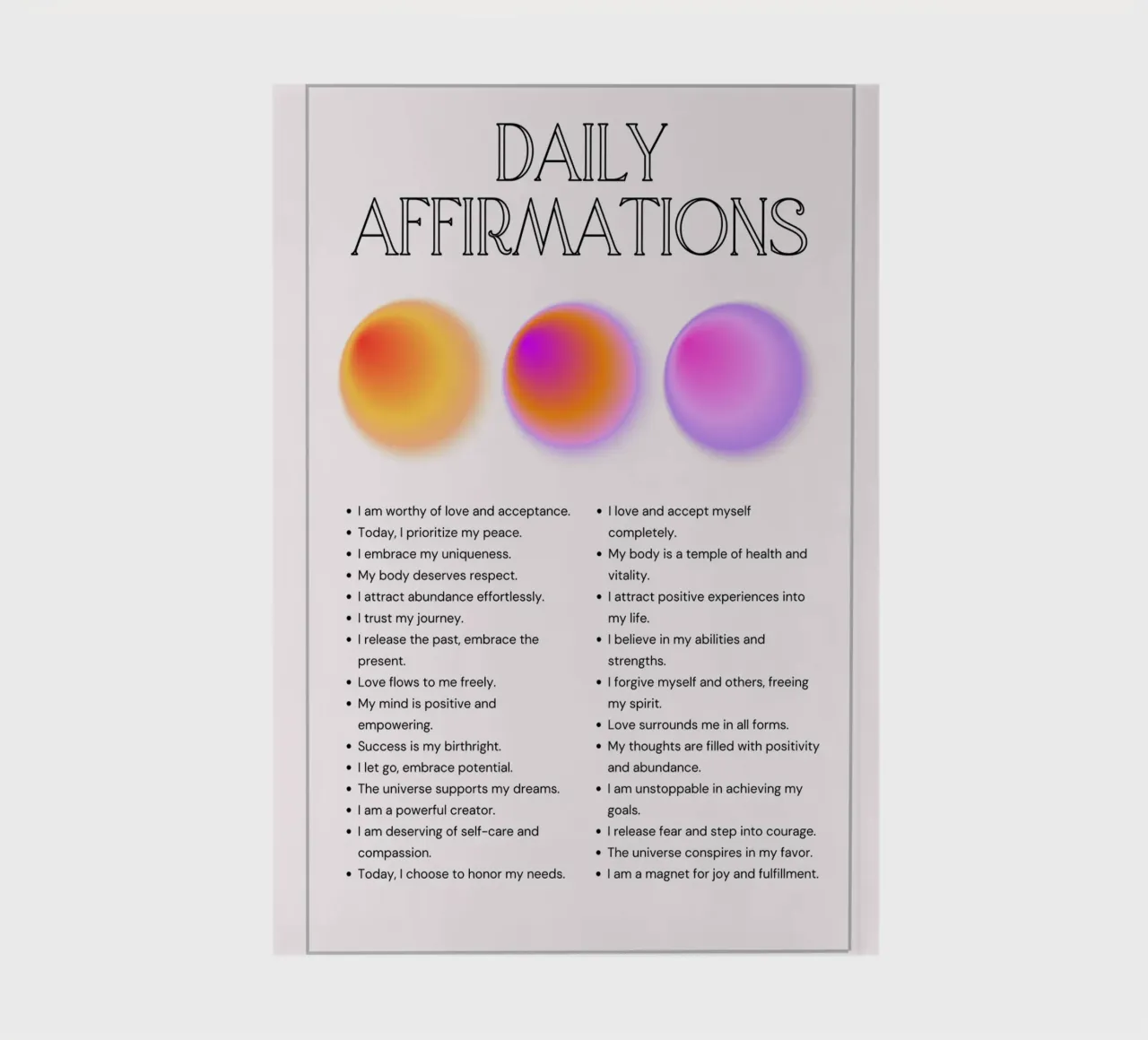 Daily Affirmations Aura Spheres Print - Manifestation Art notebook by homdeco
