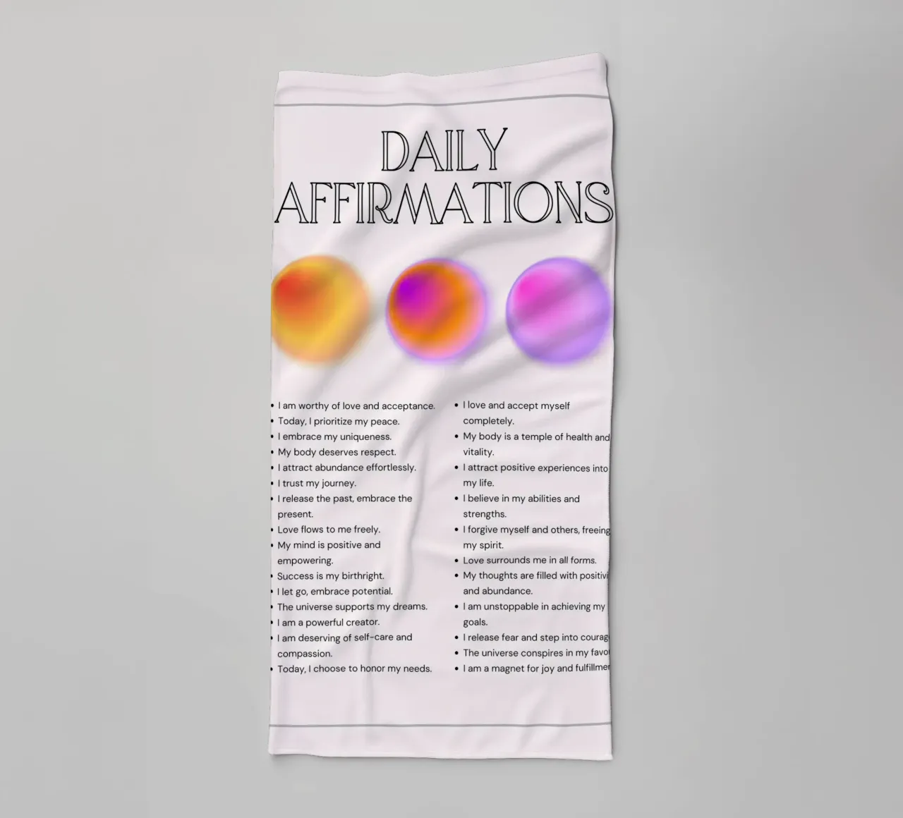Daily Affirmations Aura Spheres Print - Manifestation Art towel by homdeco