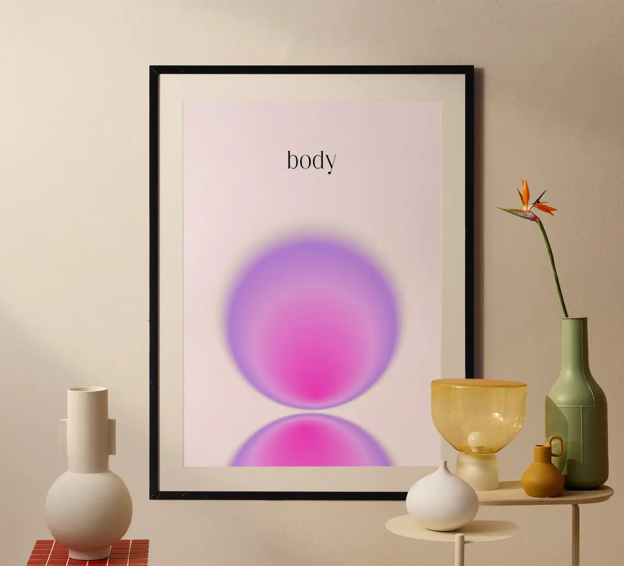 Corpo Aura Riflesso Rosa Viola Stampa Gradiente poster con telaio in alluminio da homdeco