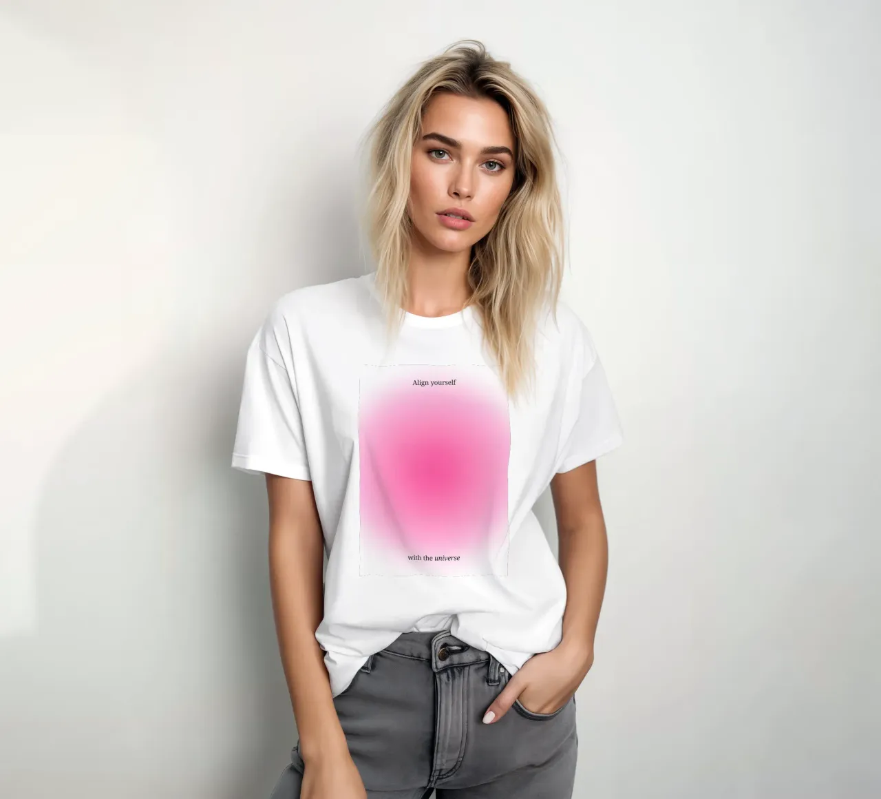 Align Yourself With Universe - Estampado Gradiente Aura Rosa camiseta de homdeco