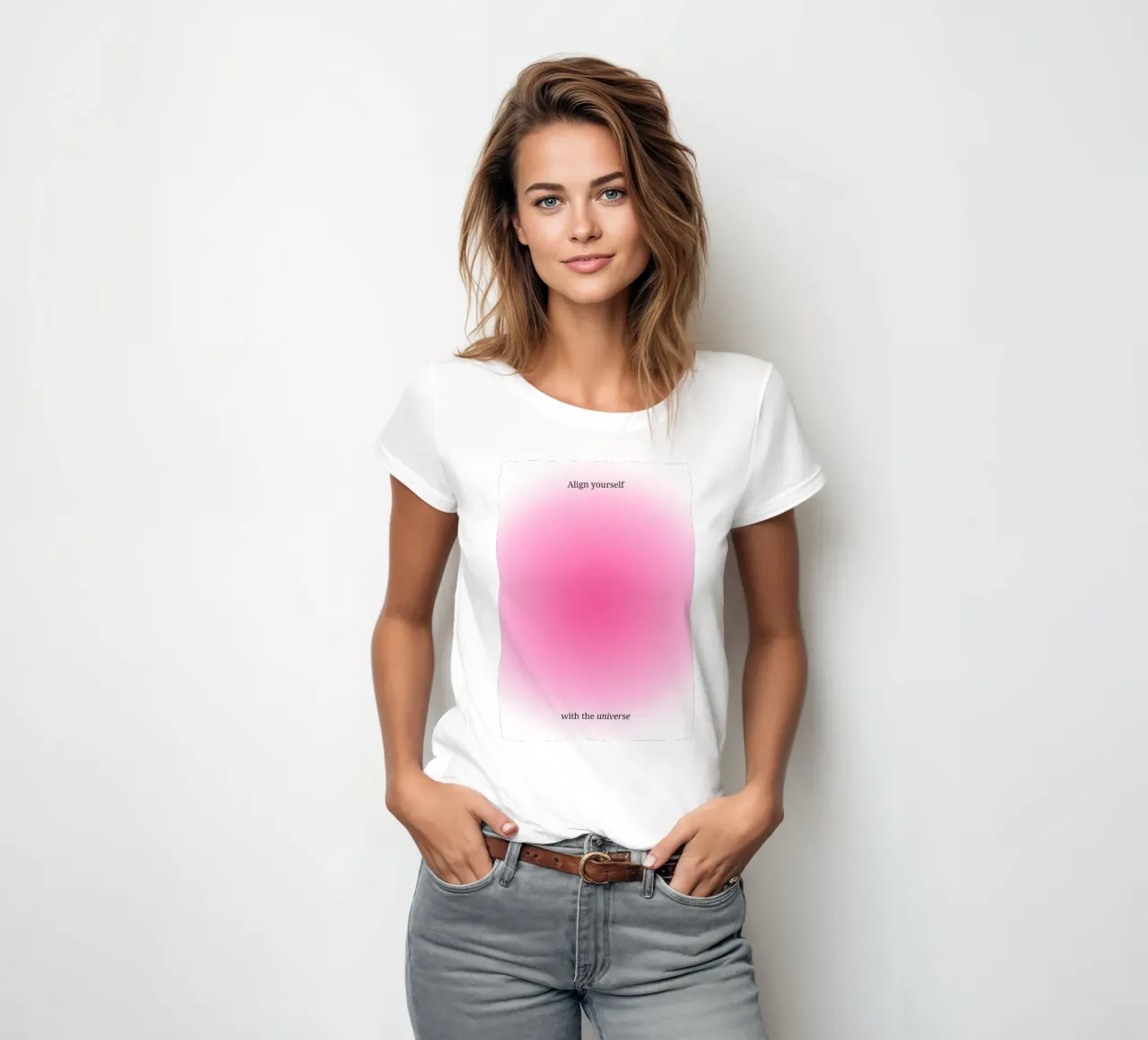 Align Yourself With Universe - Estampado Gradiente Aura Rosa camiseta de mujer de homdeco