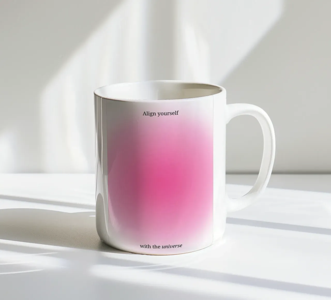 Align Yourself With Universe - Estampado Gradiente Aura Rosa taza de cerámica de homdeco